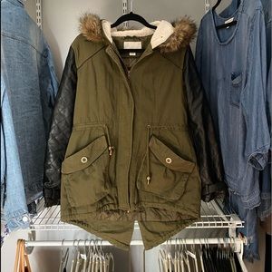 Bar III XL cargo jacket coat winter parka faux fur